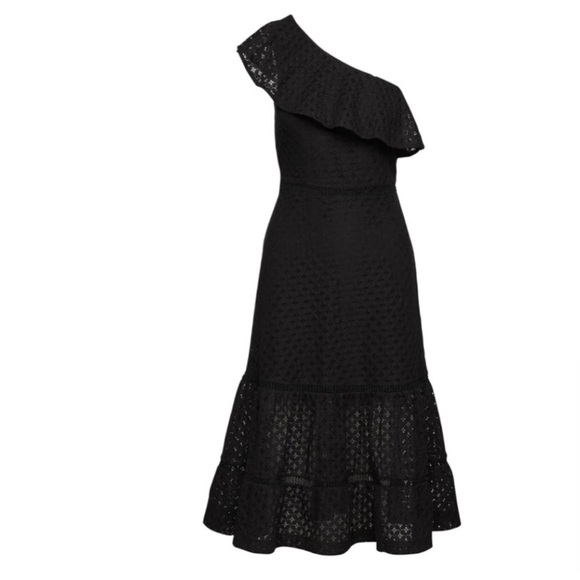 BLACK BANANA REPUBLIC ONE SHOULDER RUFFLE MIDI DRESS SIZE US 4 - Picture 11 of 11